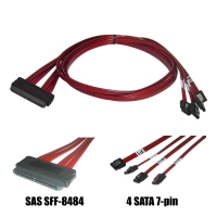 Кабель SAS Cable, SFF-8484 to 4x SATA, длина 1 метр, SAS-044, Negorack